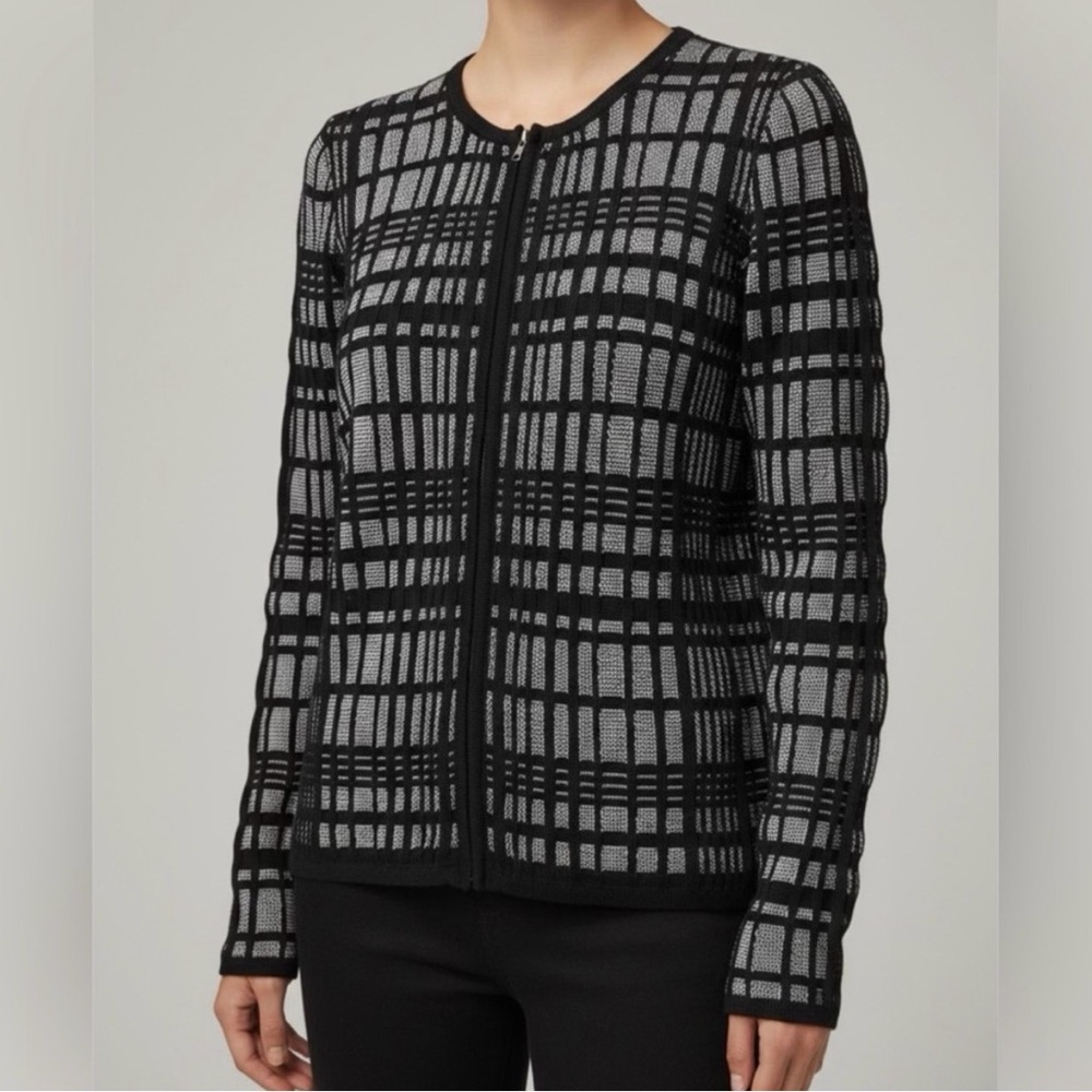 Ann Taylor Zipped Up Black and White Knit Cardigan Sweater Size XS Long Sleeve